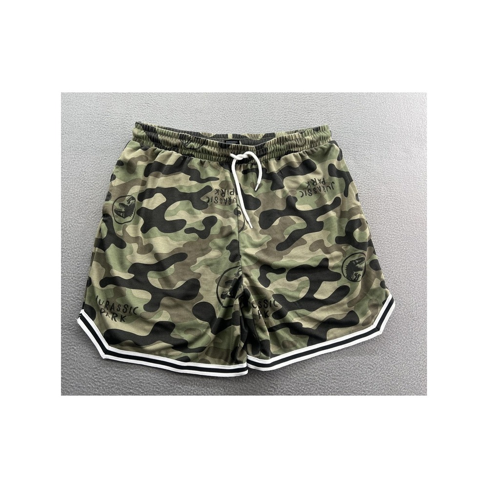 Jurassic Park Shorts Men's Large Camouflage Camo Athletic Mad Engine Movie Logo